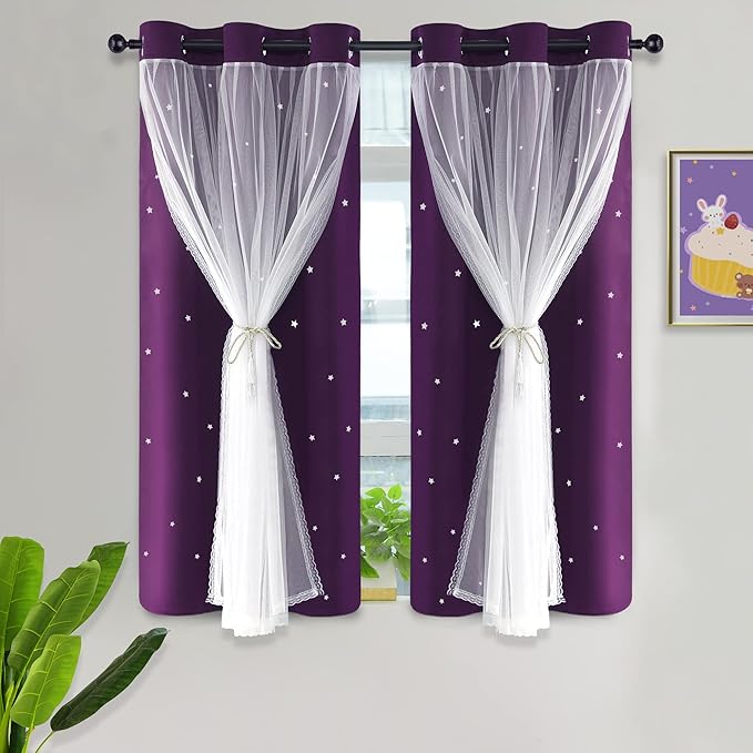 Kinryb Decorative Star Cut-Out Blackout Curtains Sheer Curtain Grommet 2 Layer by Kinryb