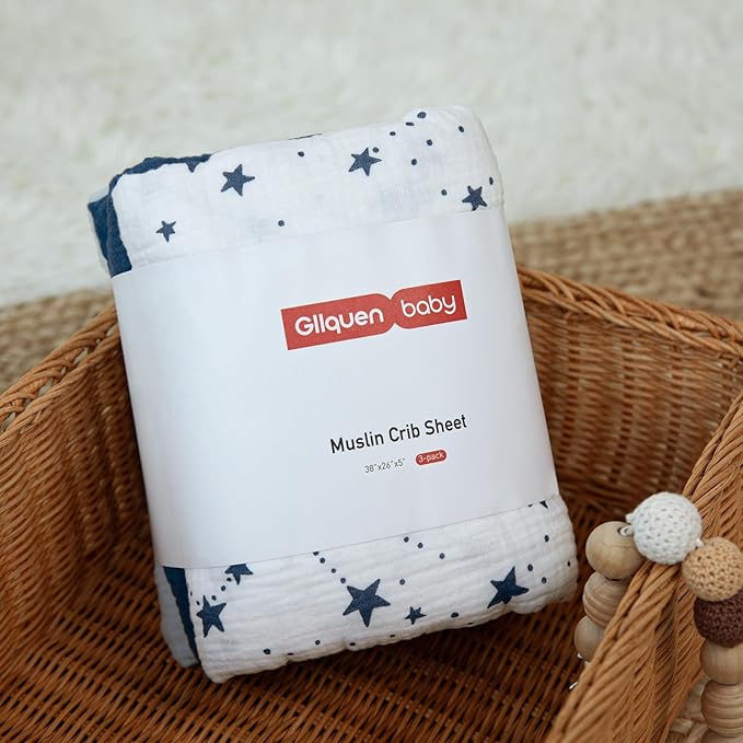 Gllquen Baby Muslin Mini Crib Sheets 3 Pack, Breathable Pack and Play Sheets - Image 6