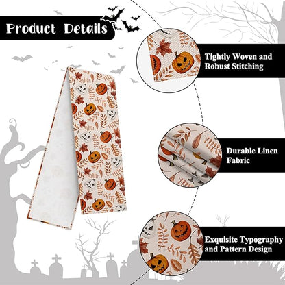 Happy Halloween Table Runner Fall Autumn Golden Maple Leaves Pumpkin - Image 7