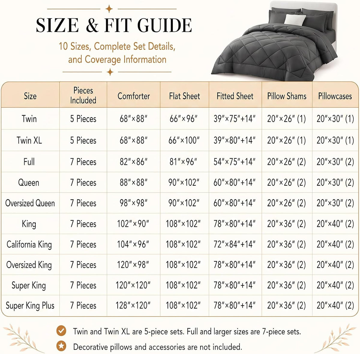 cozylux full comforter set 82"x86" dark grey, package contents