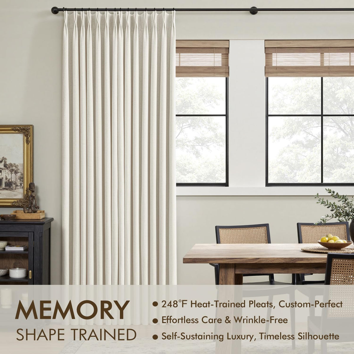 miulee natural pinch pleated 100% blackout linen curtains, close-up detail