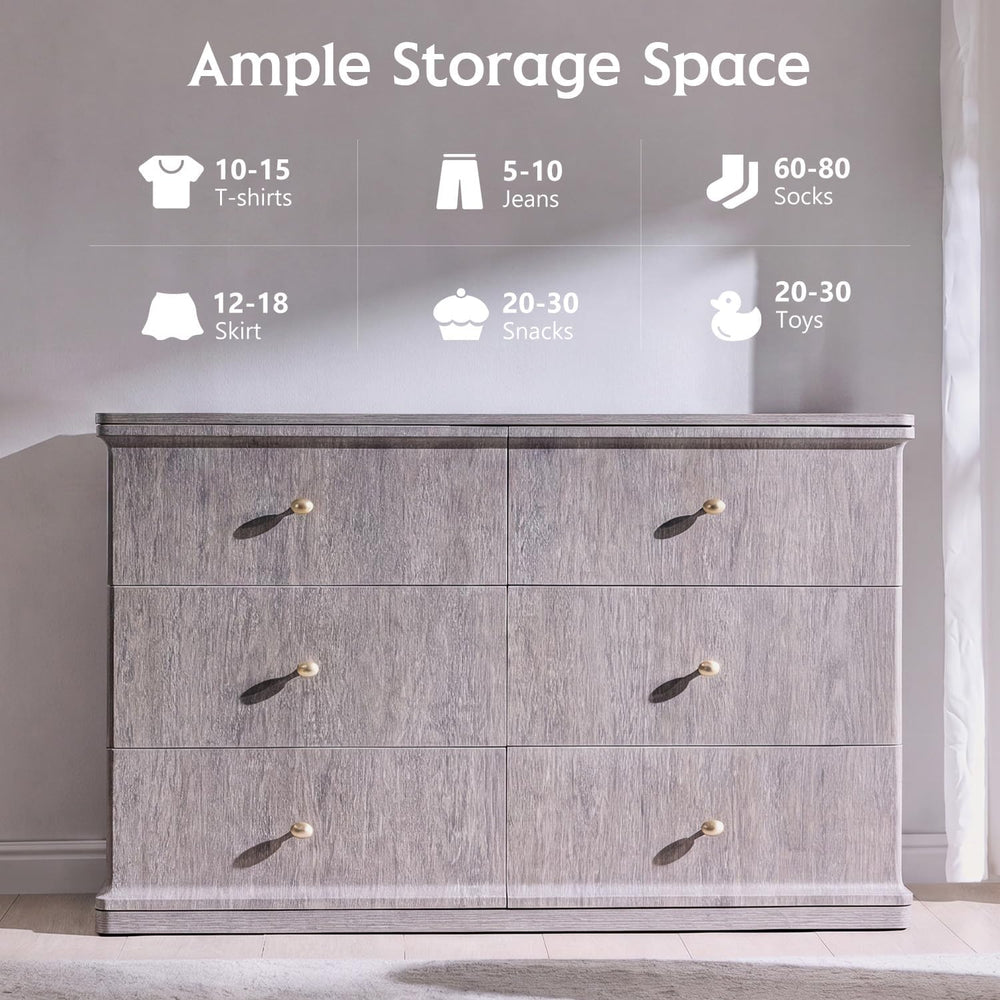 Modern 6 Drawers Dresser for Bedroom, 47" Wide Dressers, Light Grey