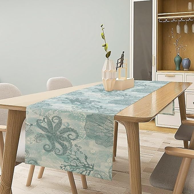 Coastal Sea Shell Starfish Table Runner Summer Ocean Beach Table Runner - Image 2