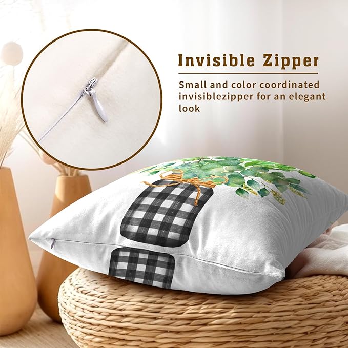 Green Eucalyptus Leaves Pillowcase 20x20 Inch Set of 2 Spring Theme Botanical - Image 3