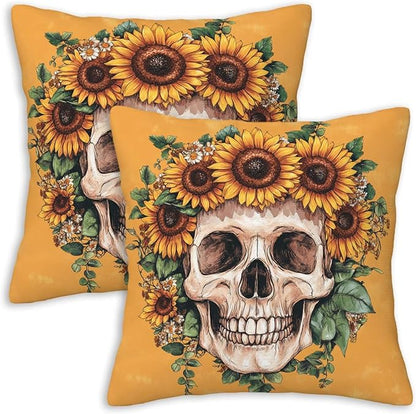 Sugar Skull Throw Pillow Covers 18x18 Set of 2 | Decorative Cushion Cases by Unknown