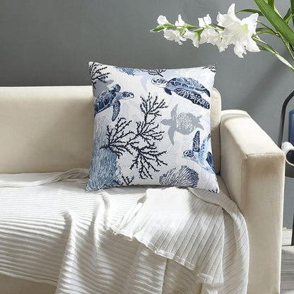 Nautical Blue Pillow Covers 18x18 Inch Coastal Beach Themed Coral Sea Turtle - Image 6