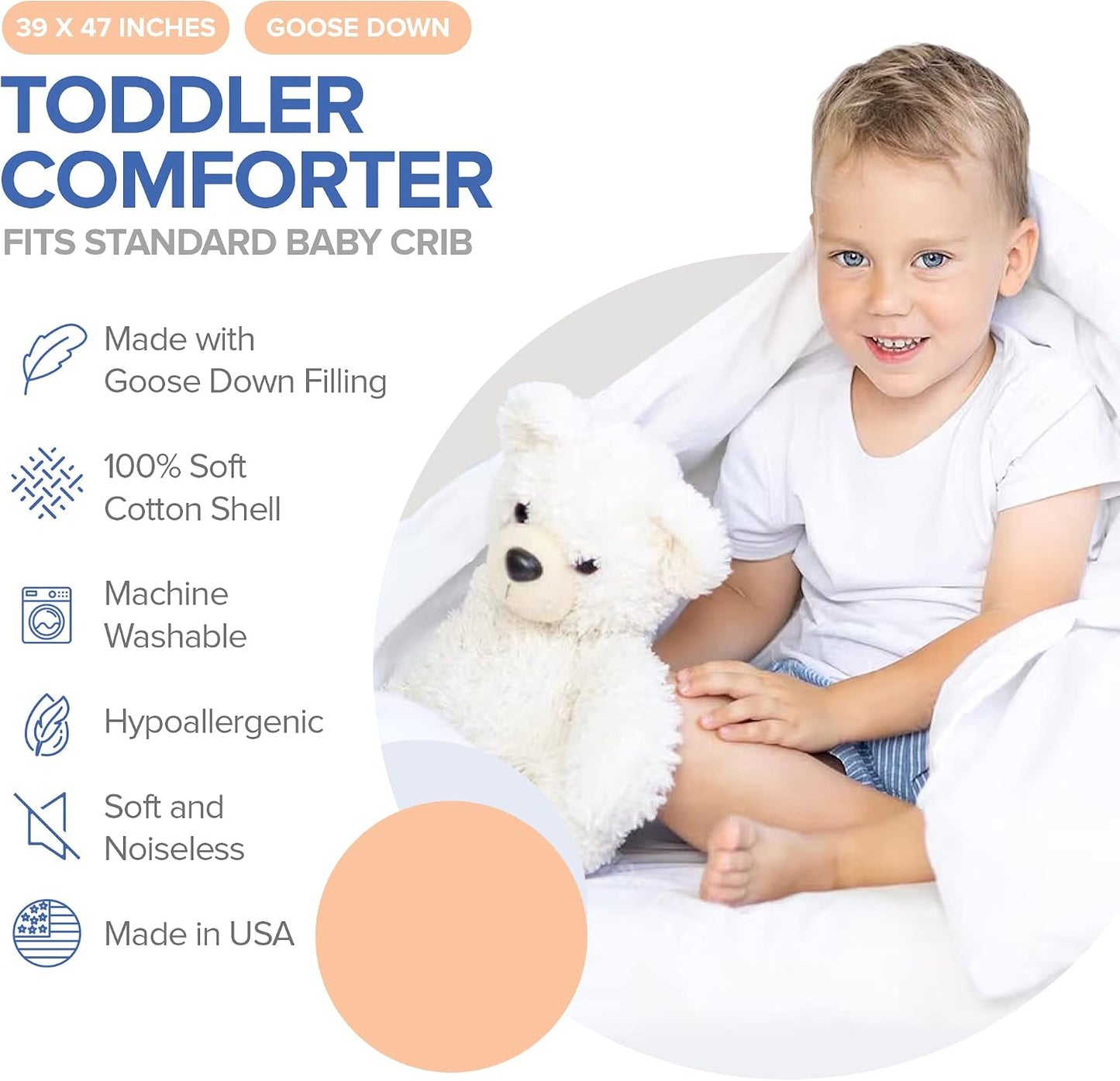 Continental Bedding Serenity Toddler Down Comforter 700 Fill Power White Down Duvet Insert 100% Cotton Shell White, 39x47