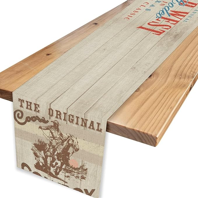 Western Cowboy Table Runner, Rustic Country Cowboy American Wild West Riding - Image 4