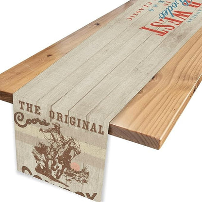 Western Cowboy Table Runner, Rustic Country Cowboy American Wild West Riding - Image 4