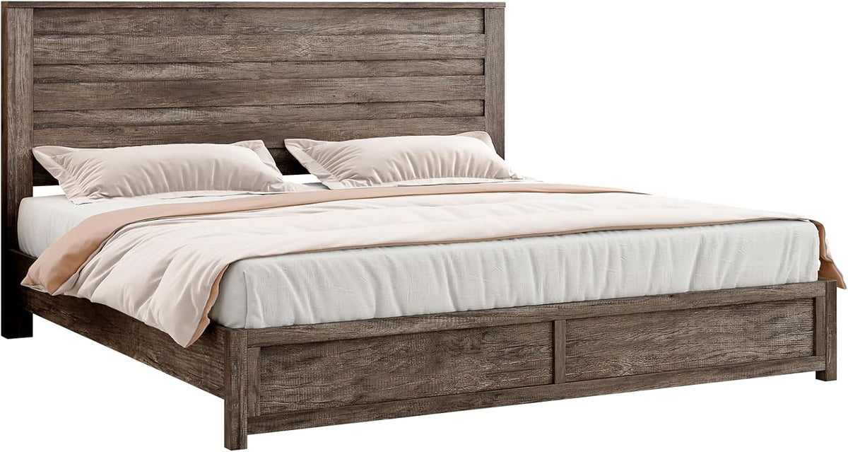 luxoak king farmhouse bed frame with 49" tall, front angle view