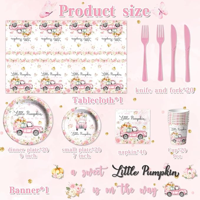 Little Pumpkin Baby Shower Party Decorations Tableware, Napkins - Image 3