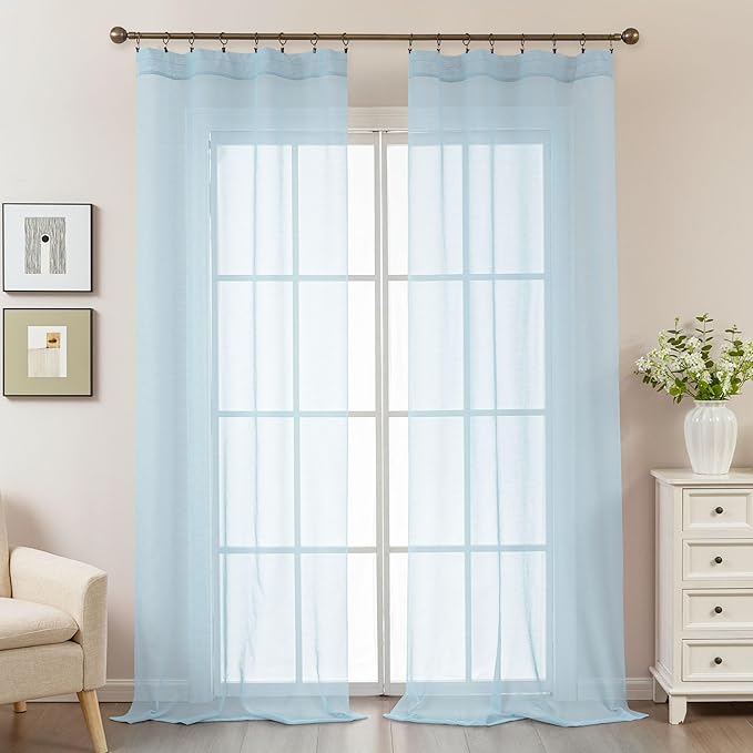 Blue Sheer Curtains 108 Inches Extra Long, Privacy Semi Sheer Curtains - Image 2