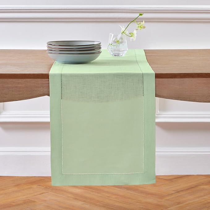 Solino Home Linen Hemstitch Table Runner 108 Inches Long by SolinoHome