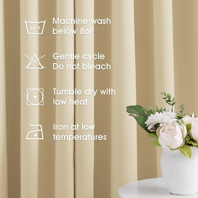 HOMEIDEAS Blackout Curtains for Bedroom 52 X 63 Inch Length 2 Panels Set Beige - Image 5