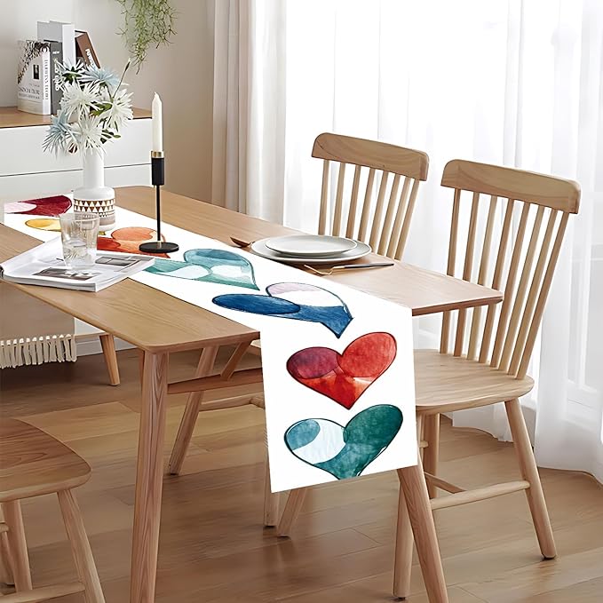 Watercolor Heart Table Runner – 13x72 Inch Modern Table Decor - Image 6