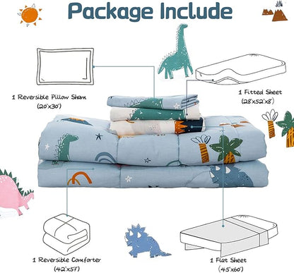DJY 4 Pieces Cotton Toddler Bedding Set, Dinosaur Toddler Bed Comforter Set - Image 7