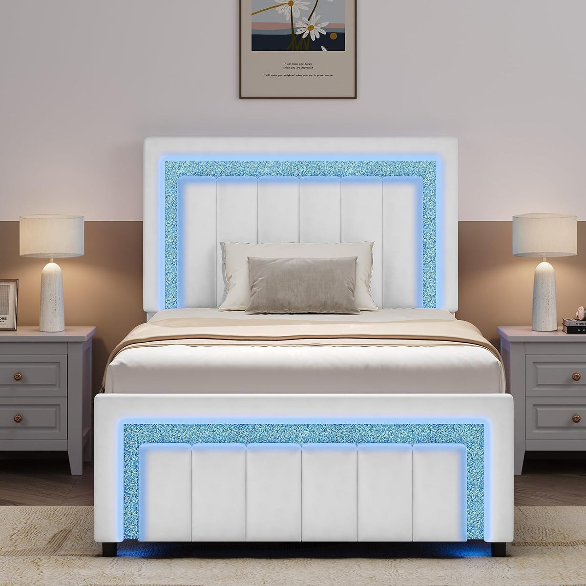 hombck twin bed frame with led lights and, front angle view