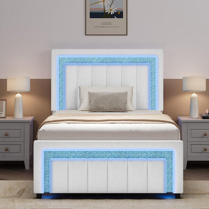 hombck twin bed frame with led lights and, front angle view