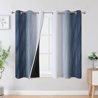 Estelar Textiler Navy Blue and Greyish White Blackout Curtains 45 Inch Length by ESTELARTEXTILER