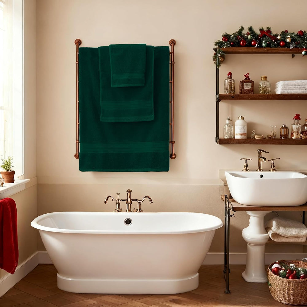 COZYART Luxury Bath Towel Set 6 Pcs, Dark Green 100% Turkish Cotton 650 GSM