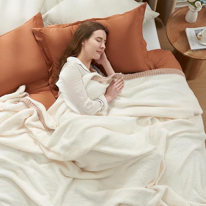 Snuggle Sac Cream Bedding Blankets Queen Size 90x90 inches, Reversible - Image 2