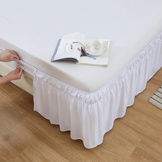 MEILA Wrap Around Bed Skirt Three Fabric Sides Elastic Dust Ruffled 16 Inch - Image 3