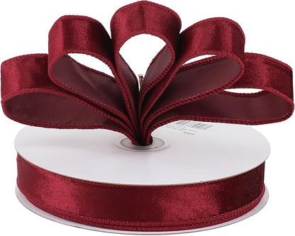MEEDEE Burgundy Velvet 1 Inch Maroon Wired Ribbon 25 Yards Crushed Velvet - Image 7