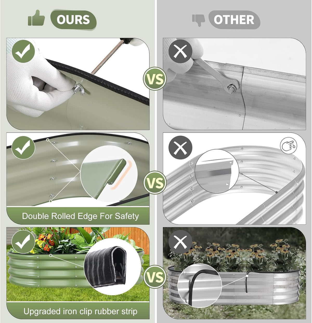 galvanized raised garden bed outdoor- 4x2x1ft planter box, side view