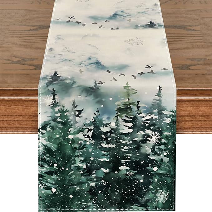 Christmas Table Runner 13x72 Inch Xmas Trees National Trees Snowflakes Winter by ZCHOMI
