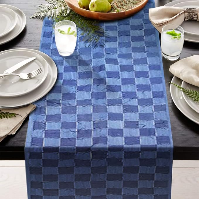 AAYU Denim Table Runners Fringed Tape Weaved, Hand Frayed Tape Weaved, 17-18 - Image 2