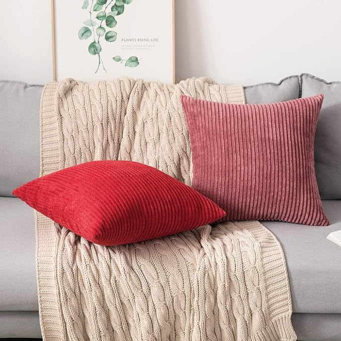 MIULEE Winter Pack of 2 Corduroy Soft Soild Decorative Square Throw Pillow - Image 4