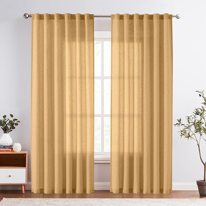 jinchan Linen Blend Curtains 84 inch Length 2 Panels - Image 2