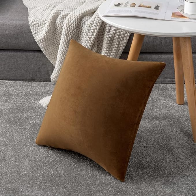 Throw Pillow Cases 20x20 Golden Brown: 2 Pack Cozy Soft Velvet Square - Image 7