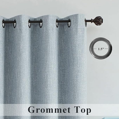 Blue Solid Full Blackout Curtain Heavy Linen Texture Window Treatment - Image 6