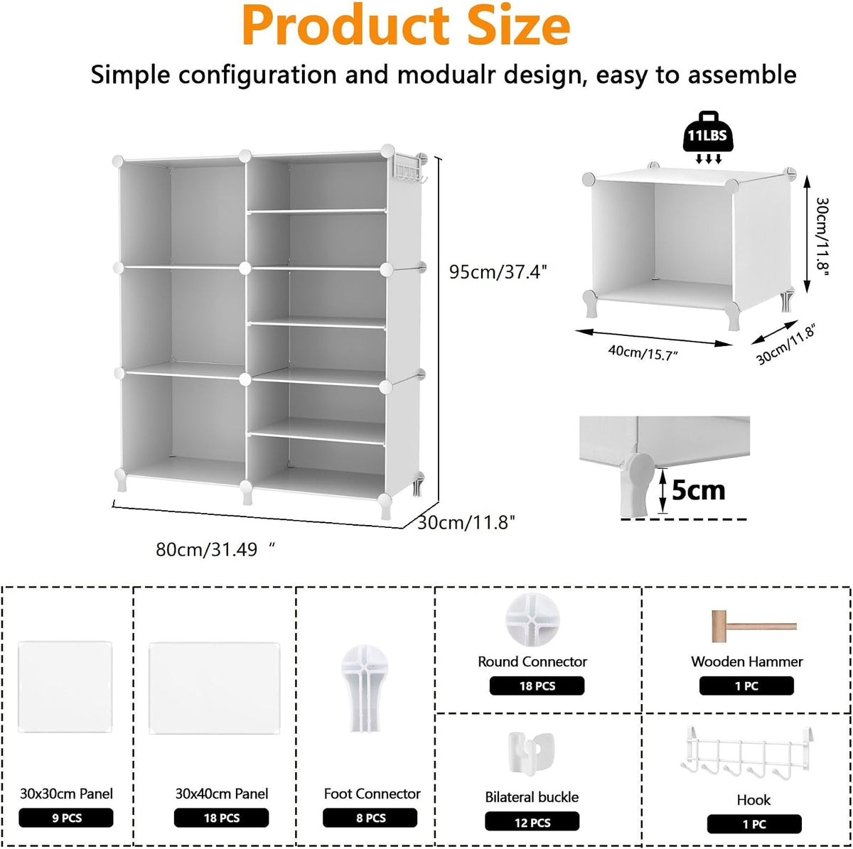 awtatos 6 cube closet organizer storage shelves, white, close-up detail