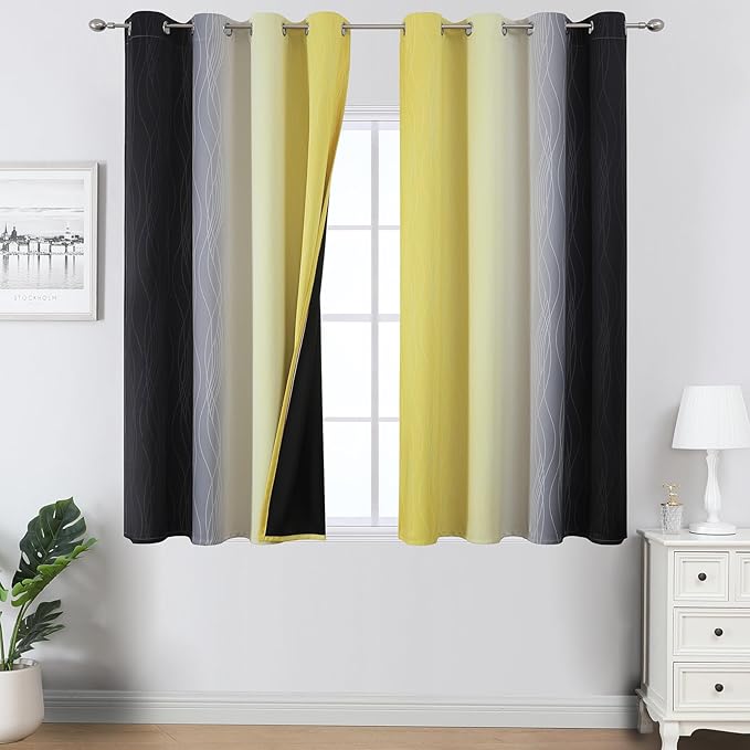 Estelar Textiler Black and Yellow Ombre Blackout Curtains 45 Inches Long by ESTELARTEXTILER