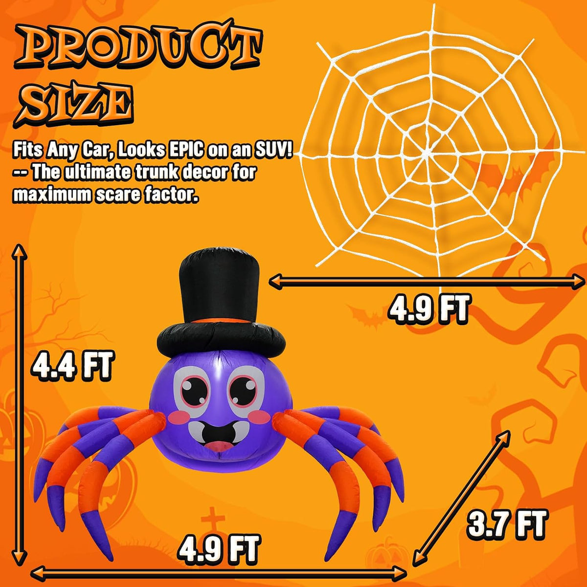 Halloween Trunk or Treat Car Decorations Kit Inflatable Spider with LEDs