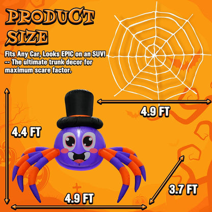 Halloween Trunk or Treat Car Decorations Kit Inflatable Spider with LEDs
