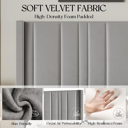 hombck bed frame queen size with velvet headboard, close-up detail