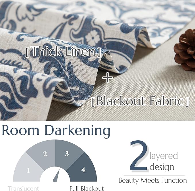 jinchan Linen Valance Curtain for Kitchen Vintage Damask Floral Blackout - Image 3