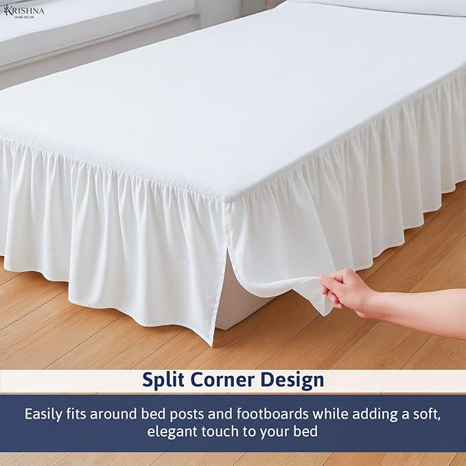 KRISHNA Ruffled Bed Skirt with Split Corners Twin, 100% Microfiber Hotel Quality - Image 3
