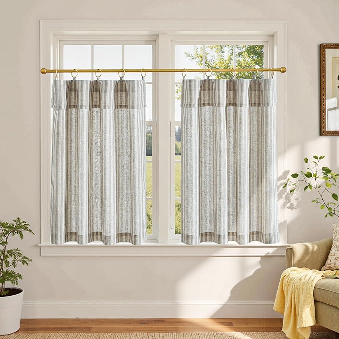 jinchan Striped Linen Kitchen Curtains by JINCHAN