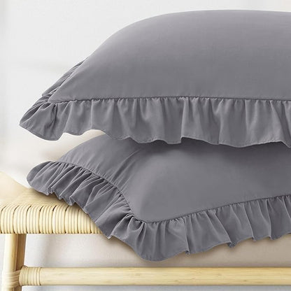 KKJIAF Ruffle Pillow Cases Queen Size Set of 2, Ruffled Pillow Covers by KKJIAF