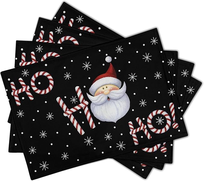 Giwawa Christmas Placemats Set of 4, Santa Claus Laugh Winter Snowflake Black - Image 2