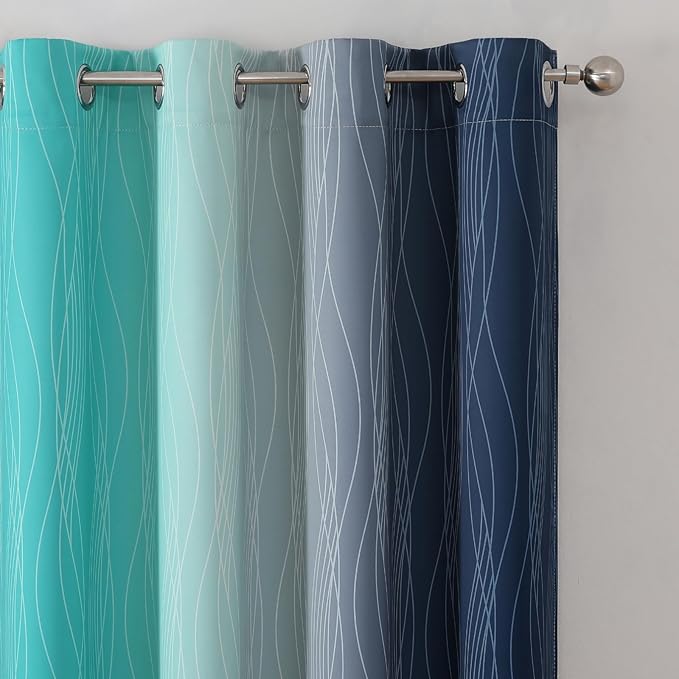 Estelar Textiler Navy Blue and Teal Blackout Curtains 63 Inch Length 2 Panels - Image 4
