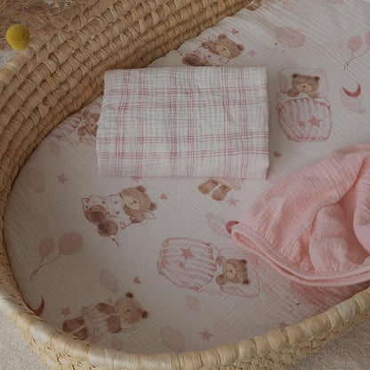 Gllquen Baby Muslin Bassinet Sheets 3 Pack, Breathable Elastic Cozy Fitted - Image 5