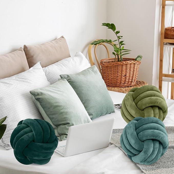 Yerliker 4 Pcs Knot Pillow Ball, 8.7 Inches Soft Home Decorative Round Throw - Image 6