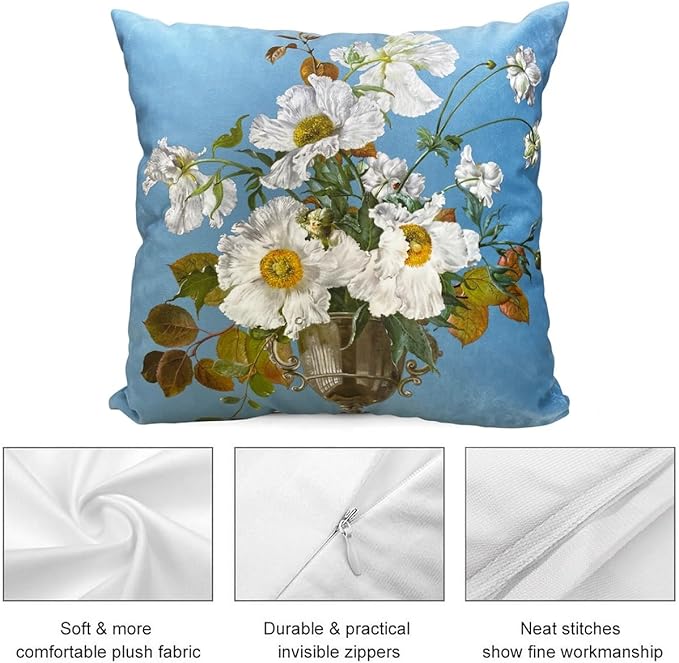 Vintage Floral Bouquet 24x24 Plush Throw Pillow Case, European Classical Oil - Image 3