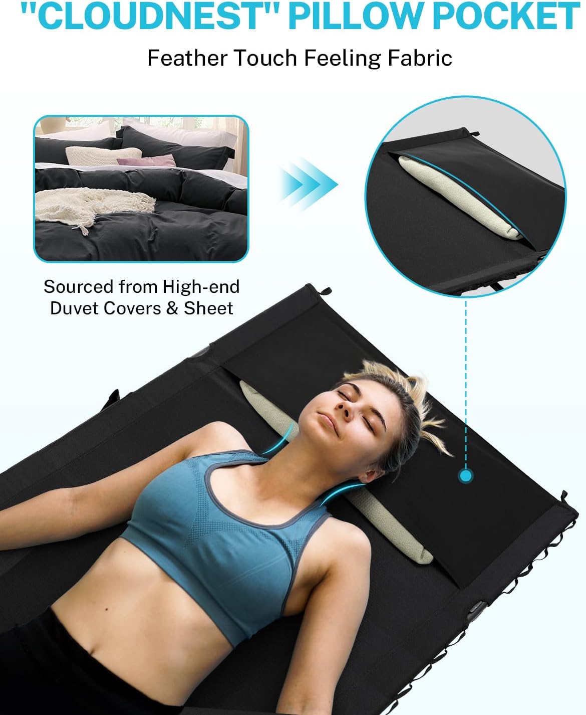 gonex 31" wide camping cot lightweight folding portable, close-up detail