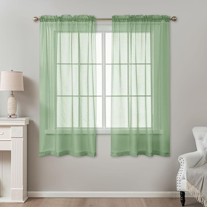 Sage Green Sheer Curtains 63 Inch Length, Privacy Semi Sheer Curtains - Image 2